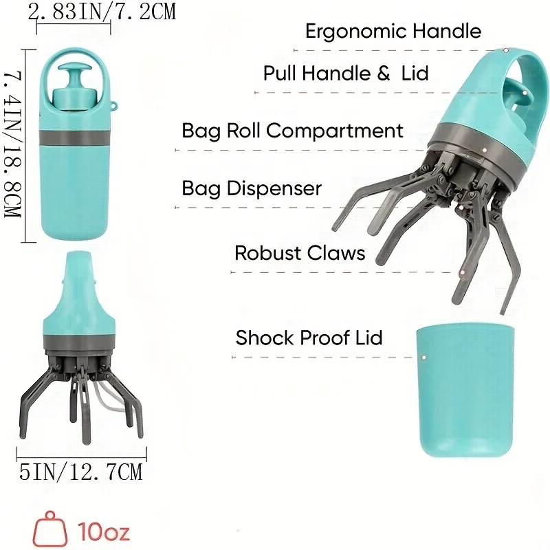 Портативная лопатка для собачьего уборки со встроенным диспенсером для пакетов, легкий дизайн с когтями, лопатка для выведения собак, инструменты для легкой очистки