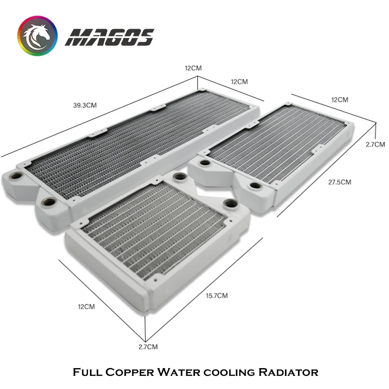 Imagem -02 - Full Copper Water Cooling Radiator 120 240 360 480 mm Computer Water Cooled Row Trocador de Calor Preto Branco para pc Decoração 27 mm