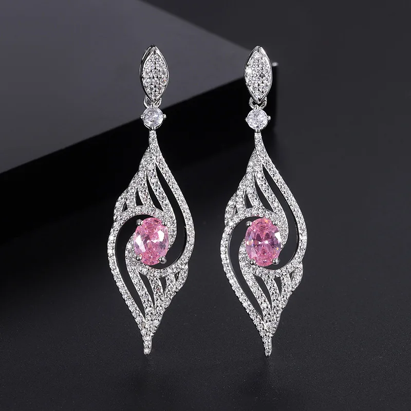 

Pink Sapphire Stone Fashion Water Droplets Pendant Women Jewelry Luxury Piercing Earring Mother Gift Wedding Free Shipping Items