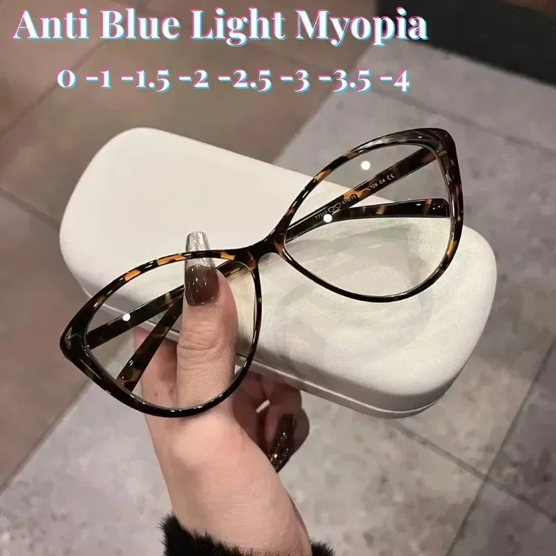 Ultralight Anti-blue Light Near Sight Glasses Cat Eye Photochromic Myopia Glasses Retro Frame Color Changing Short Sight Eyewear