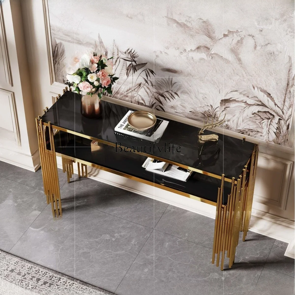 

yj21 yj31 Modern Minimalist Stainless Steel Glass Entryway Table Partition Wall-Dependent Console Decorative Entryway Table