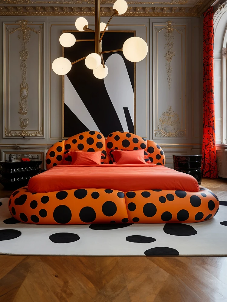 Original design art polka dot leather art double wedding bed, bedroom creative furniture