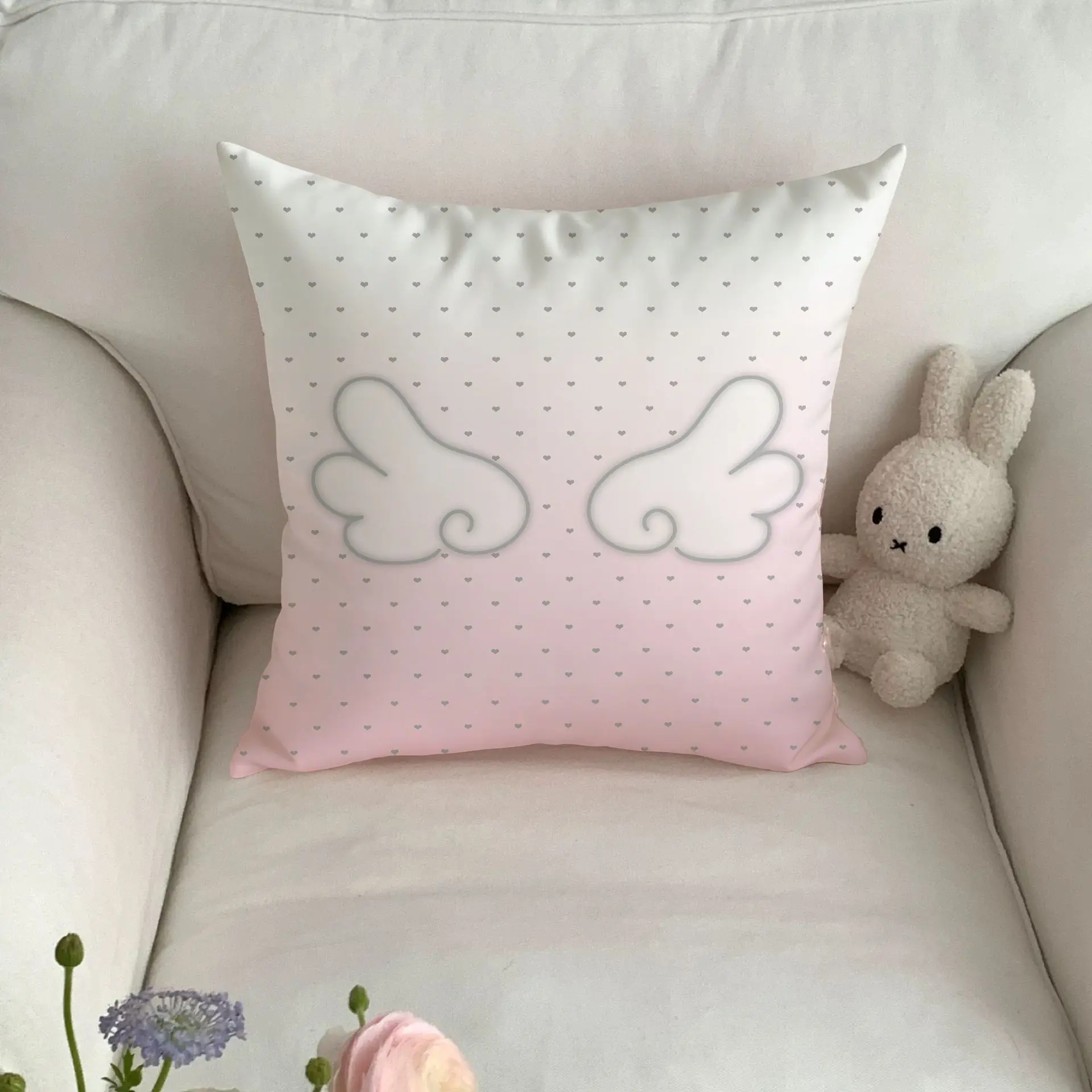 Angel Wing Pillow Cover, Ins Aesthetic Kawaii Throw Pillow Case, Cute Room Decor Cushion Cover for Sofa Bedroom Home Decoration
