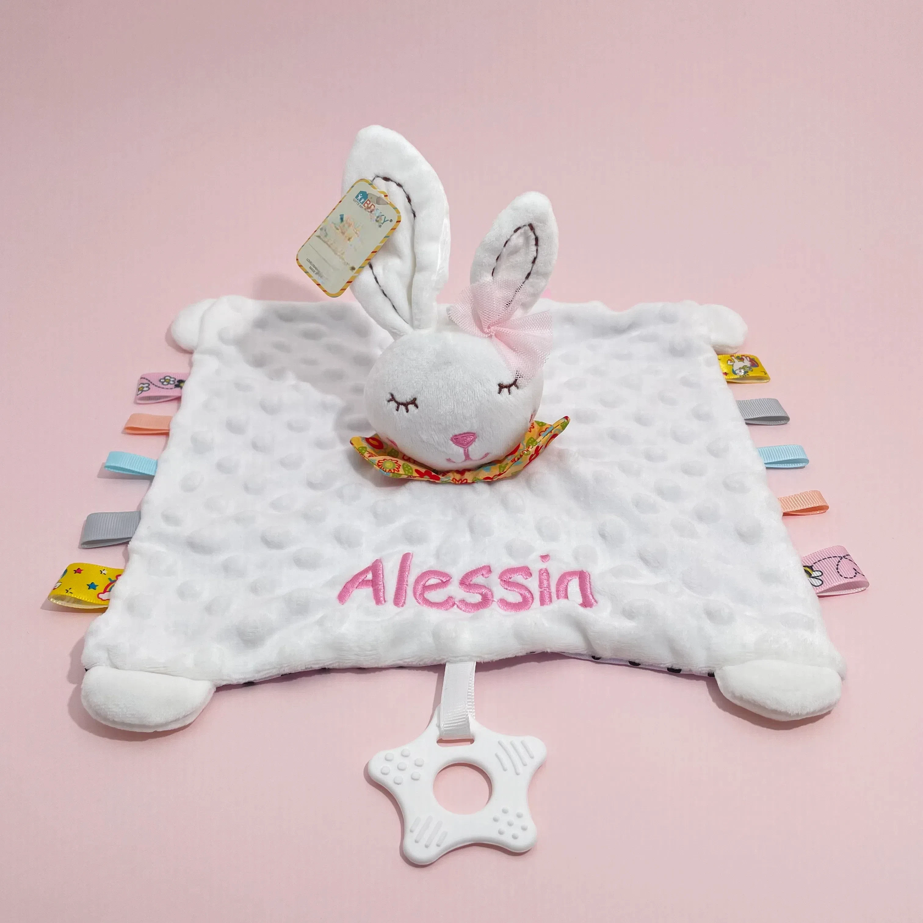 Personalisierte Baby-Elefant-Sicherheitsdecke mit Bio-Baumwoll-Silikon-Beißring, hypoallergene Geschenke für die Dusche von Neugeborenen – Detail 22