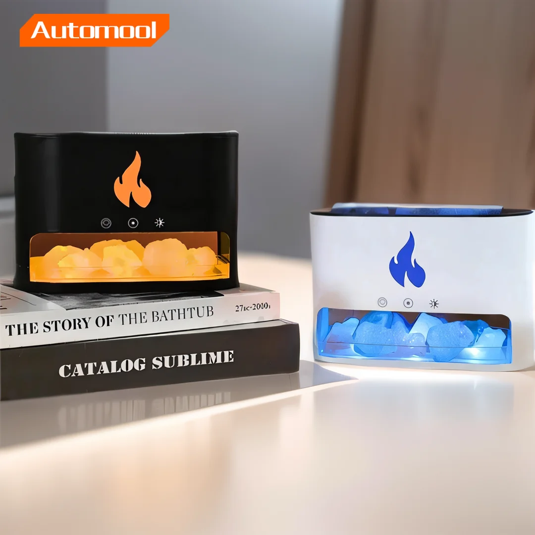 

Ultrasonic Flame Aroma Diffuser Simulate Flame Himalayan Crystal Salt Lamp Essential Oil Humidifier Diffuser