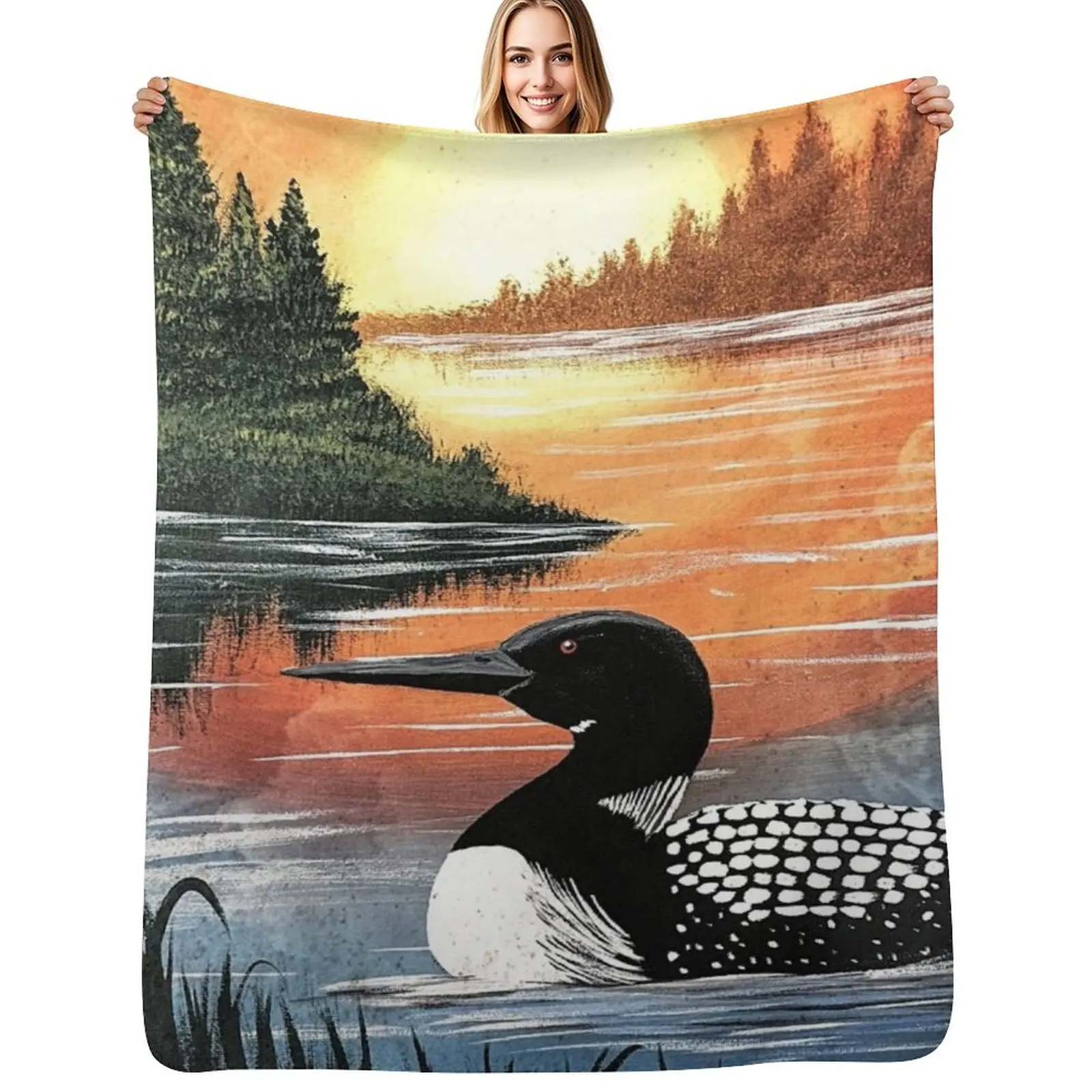 

Sunset Loon Throw Blanket Soft Warm Blanket Gift for Men Women Adults