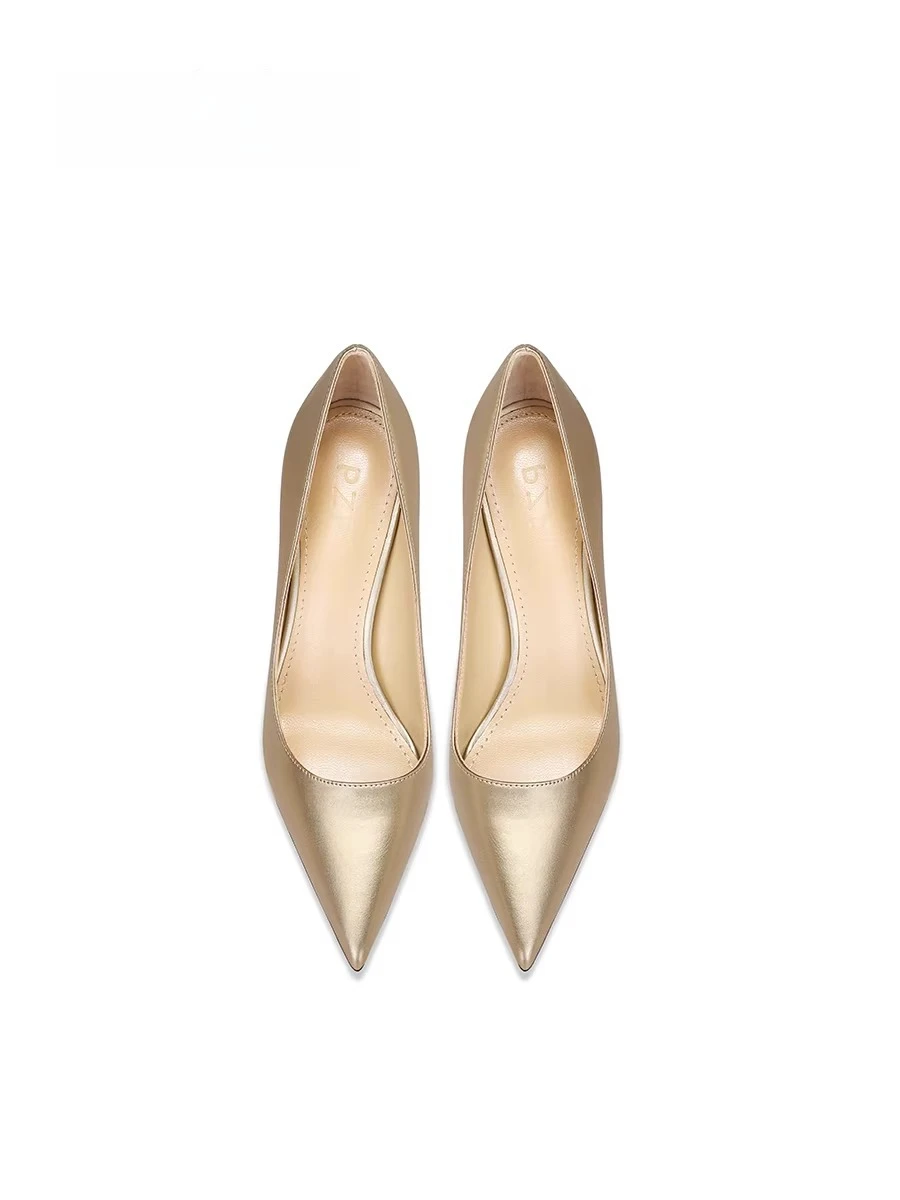 

Leather Gold Matte High Heels Women's Thin Heels Pointed Shallow Mouth Single Shoes