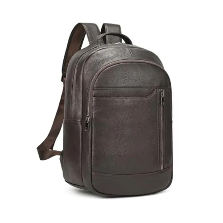 

Genuine Leather Backpack for Men, Casual Shoulder Bag Multi Pockets Daypack 15.6 Inch Laptop Bag for Travel Business Outdoor, B