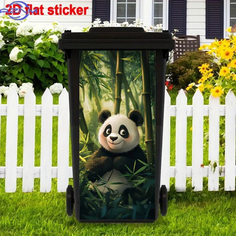 Cute Panda Trash Can Sticker Decoration, Bamboo Forest Stickers, Cartoon Animal Trash Can Decal Playful Expression Trash Can M