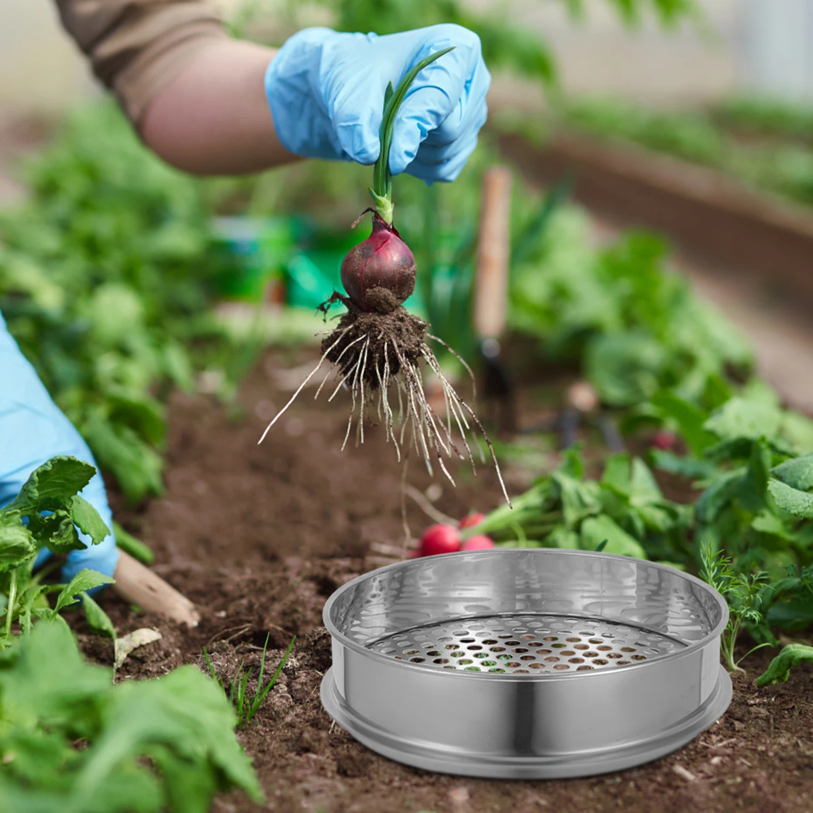 

Round Hole Sieve 20cm Stainless Steel Garden Tool Soil Sand Sifter Strainer Potting Compost Mesh Pan Lightweight Easy