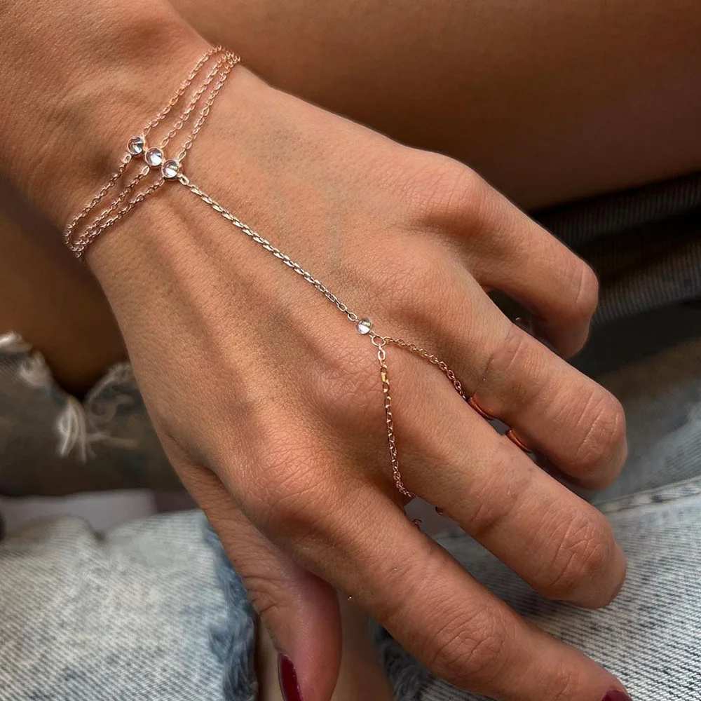 Luxury Hand Chain Double Layer Rhinestone Finger Bracelet Elegant Wedding Body Jewelry for Women Delicate Gift Bridesmaid