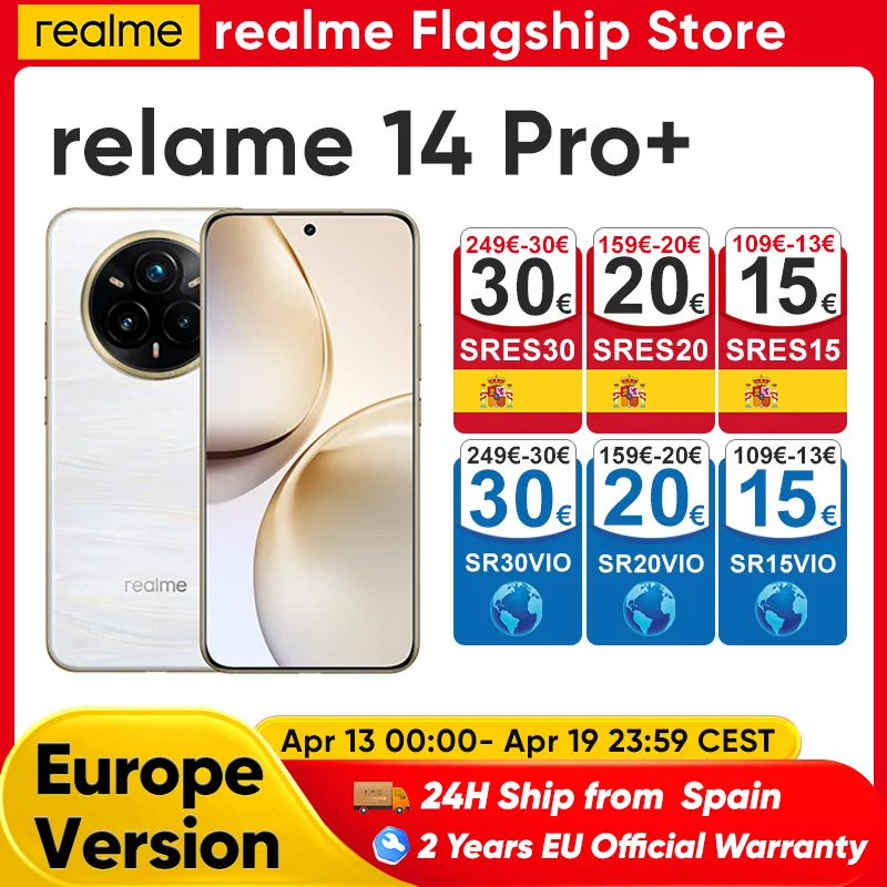 realme 14 Pro Plus 5G Smartphone Global Version Android NFC Original Snapdragon 7s Gen 3 6.83'' 120Hz OLED Display 50MP Camera