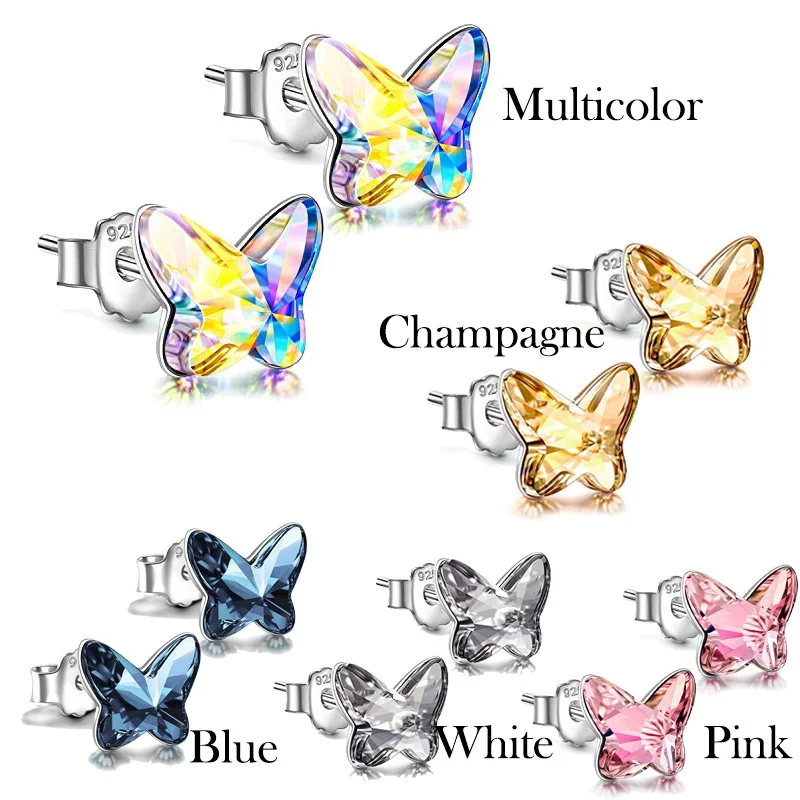 Simple Rainbow Butterfly Stud Earrings Exquisite Fashion Crystals Earring Jewelry Mothers Day Birthday Gifts