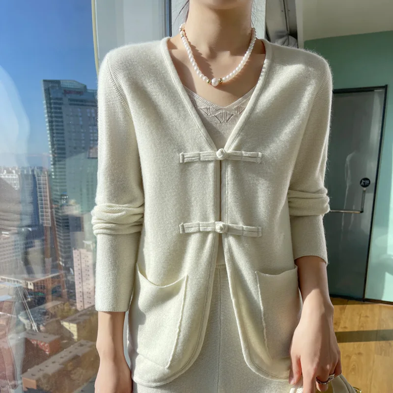 Chinese style buckle V-neck solid color Japanese Blouse spring/summer new women's meat covering casual style set