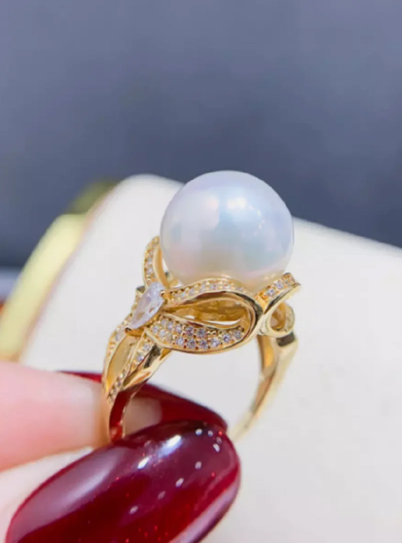 

Fine Jewelry AAAA 11-12mm South Sea White Round Pearl Ring 925s