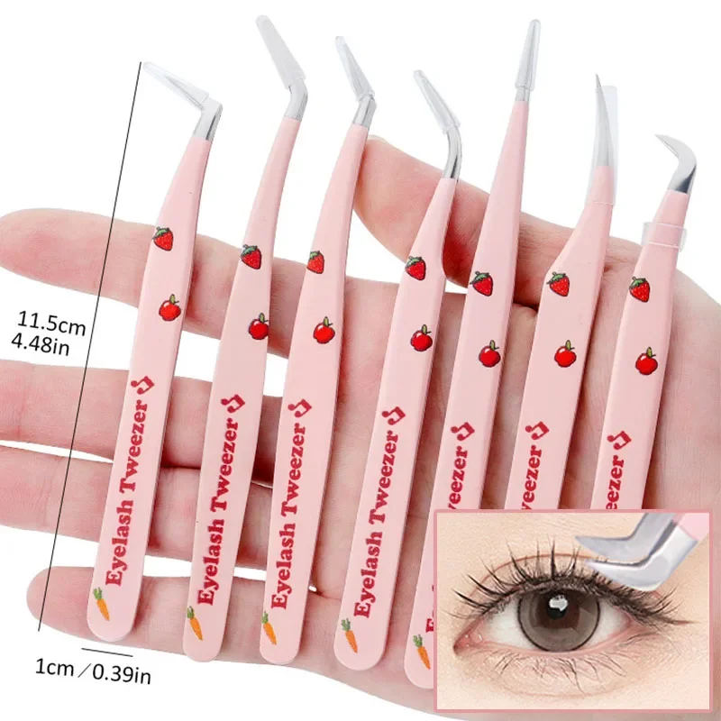 

Pink Stainless Steel Eyelash Tweezers Set 7 Types Curved Strip High-quality Anti-static 3D Lashes Extension Tweezer Makeup Tools