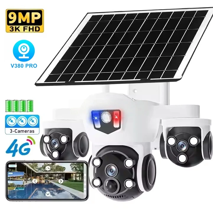 

V380pro 3 Lens Wifi Solar Surveillance Cctv Security Camera 4G Sim Card Outdoor Wifi Security Cctv Cameras With Solar Panel