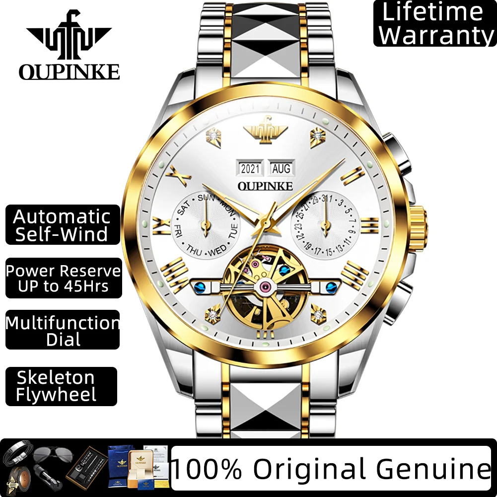 

OUPINKE Лидер продаж мужские часы скелетон маховик автоматические механические наручные часы для мужчин Элитный бренд деловые мужские часы 3186