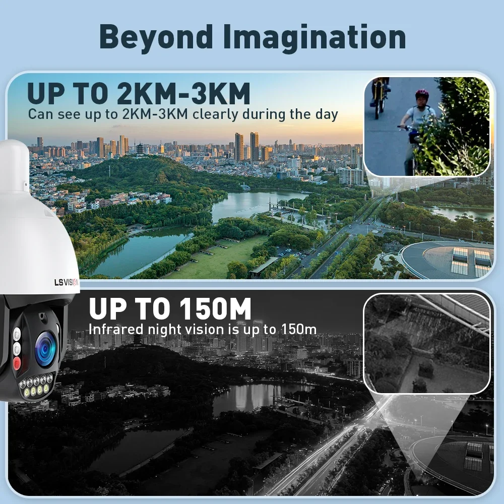 

LS VISION 4G 8MP 66X Zoom Lntelligence Outdoor Waterproof And 24/7 Recording Security Metal WIFI PTZ Camera