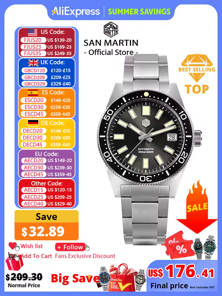 San martin 62mas mergulhador relógio 39mm clássico nh35 masculino relógios mecânicos automáticos safira à prova dwaterproof água 200m sln c3 luminoso sn0007