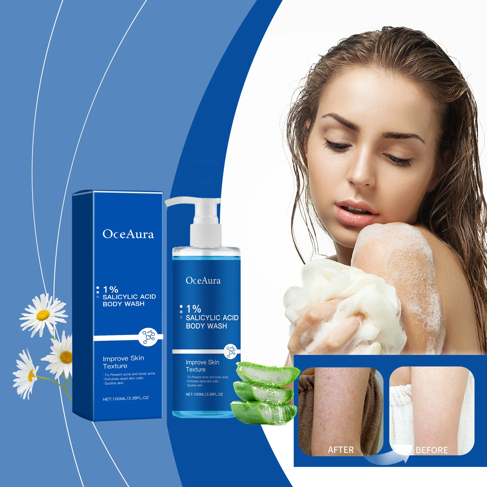 

OceAura Salicylic Acid Shower Gel Daily Gentle Cleaning Exfoliating Oil Control Refreshing Clean Comfortable Lubrication