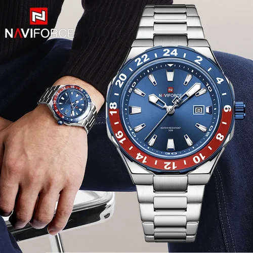 Imagen 1 del producto NAVIFORCE Reloj de cuarzo de lujo a la moda para hombre, calendario clásico, correa de acero inoxidable resistente al agua, relojes de negocios para hombre