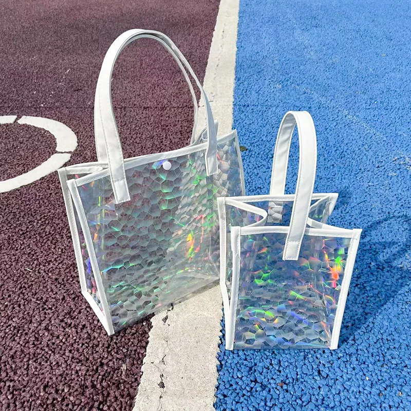 Laser Clear Tote Bag handbag Stadium Water-Resistant PVC Bag Plastic Gift Bags For Girls and Women,Transparent Shopping Bags