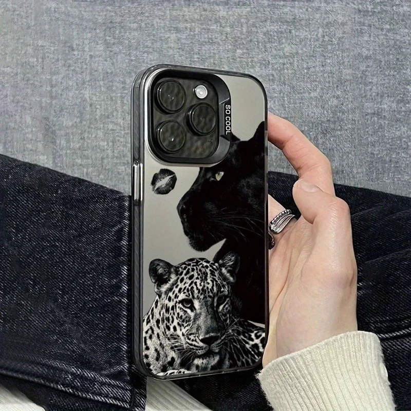 

Couple leopard lip patterns phone case for iPhone 16 15 14 13 12 11 Pro/ Max/Plus shock-proof rear cover anti-fingerprint