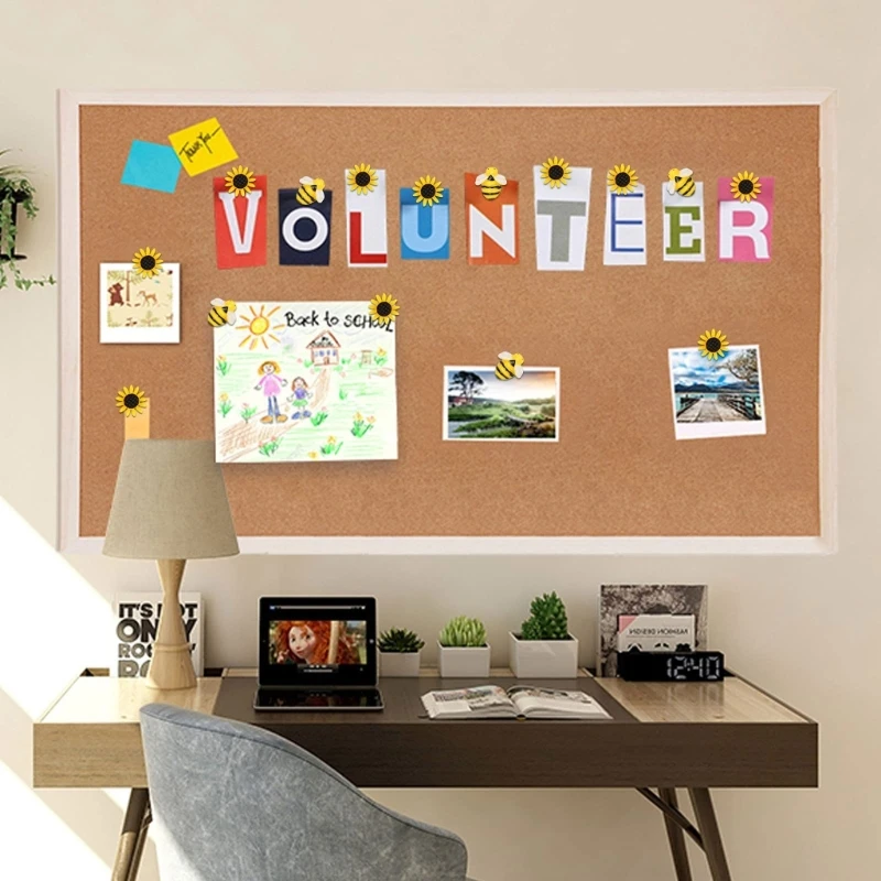 30 Chiếc Dễ Thương Nhựa Hoa Hướng Dương Ong Đẩy Chân Ngón Tay Cái Đinh Nút Chai Ban Trang Trí Đẩy Chân Văn Phòng Lớp Học Biên