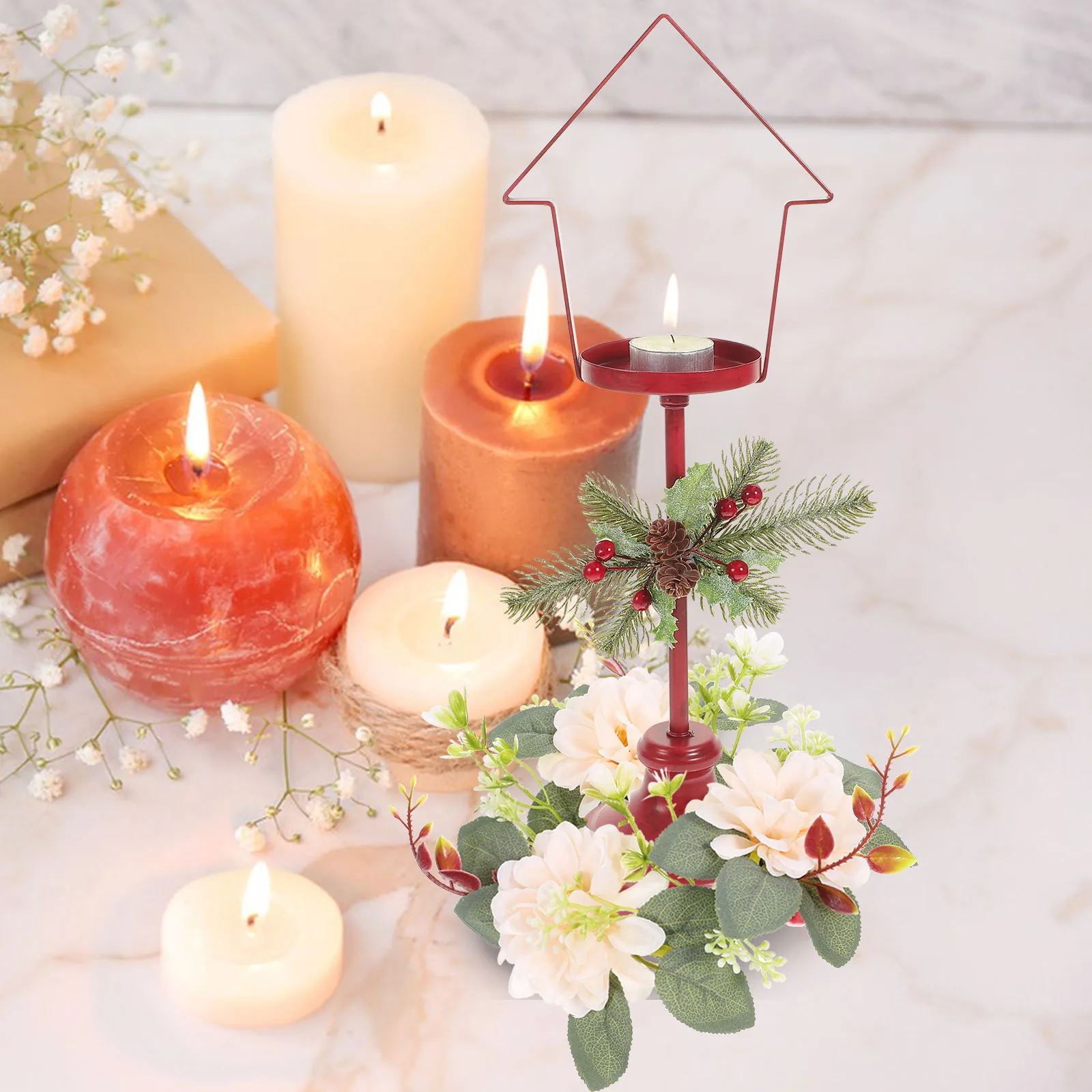 

Artificial Flowers Wedding Floral Wreath Candlestick Supplies Tabletop for Decorations