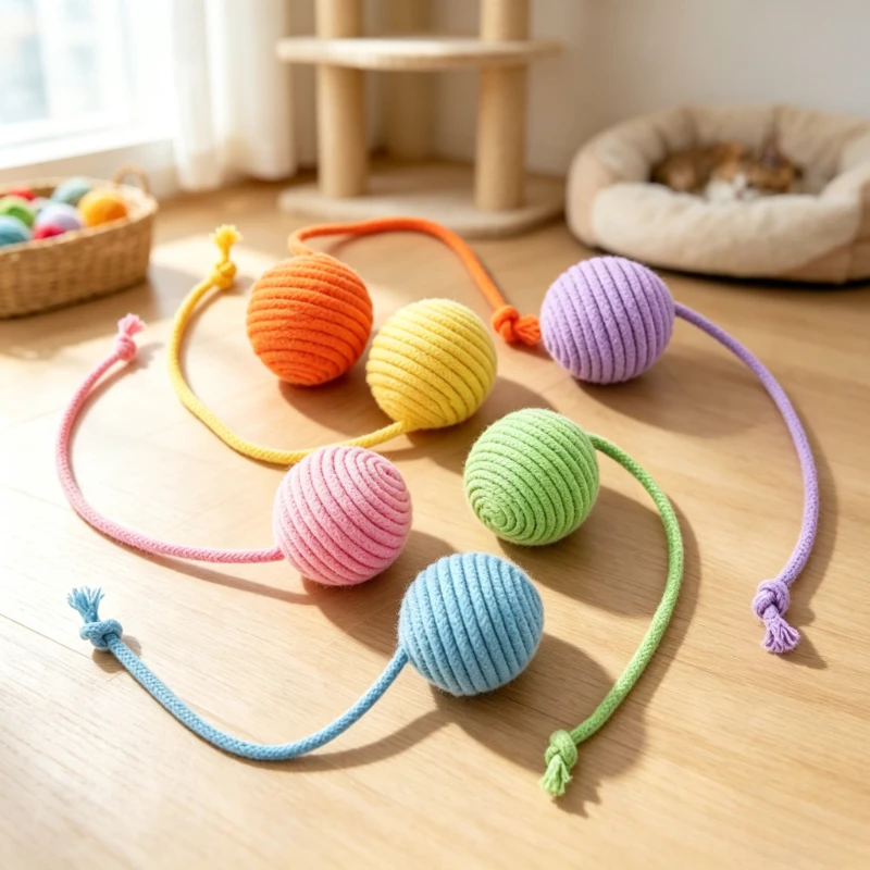 2pcs Colorful Sisal Rope Ball Cat Toys Interactive Teething Chew Toys for Kitten Cats Teeth Cleaning Play Exercise Pet Supplies