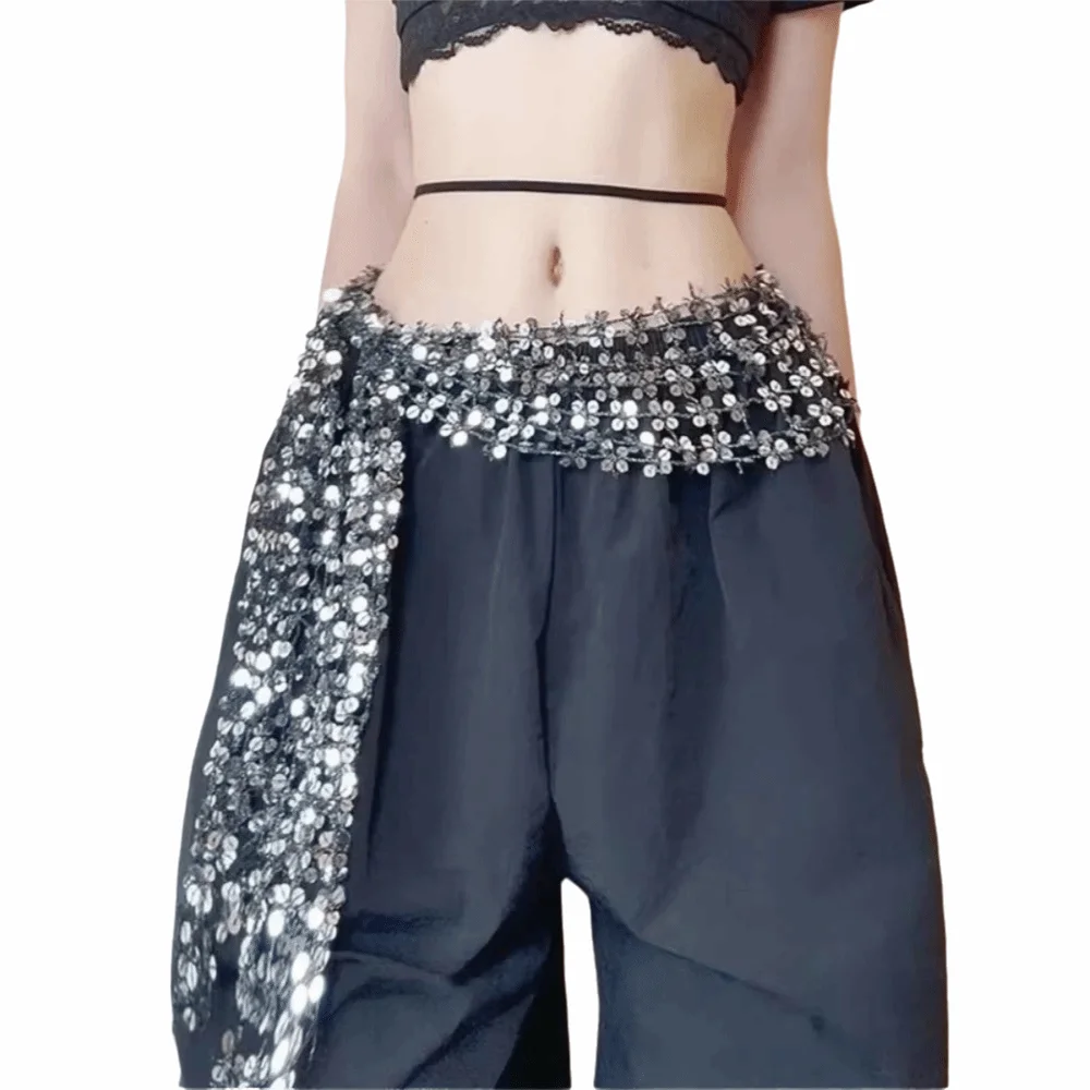 Shiny Sequin Women's Waist Scarf Adjustable Hollow Belly Dance Belt Long Tassel Handmade Belly Dance Waistband