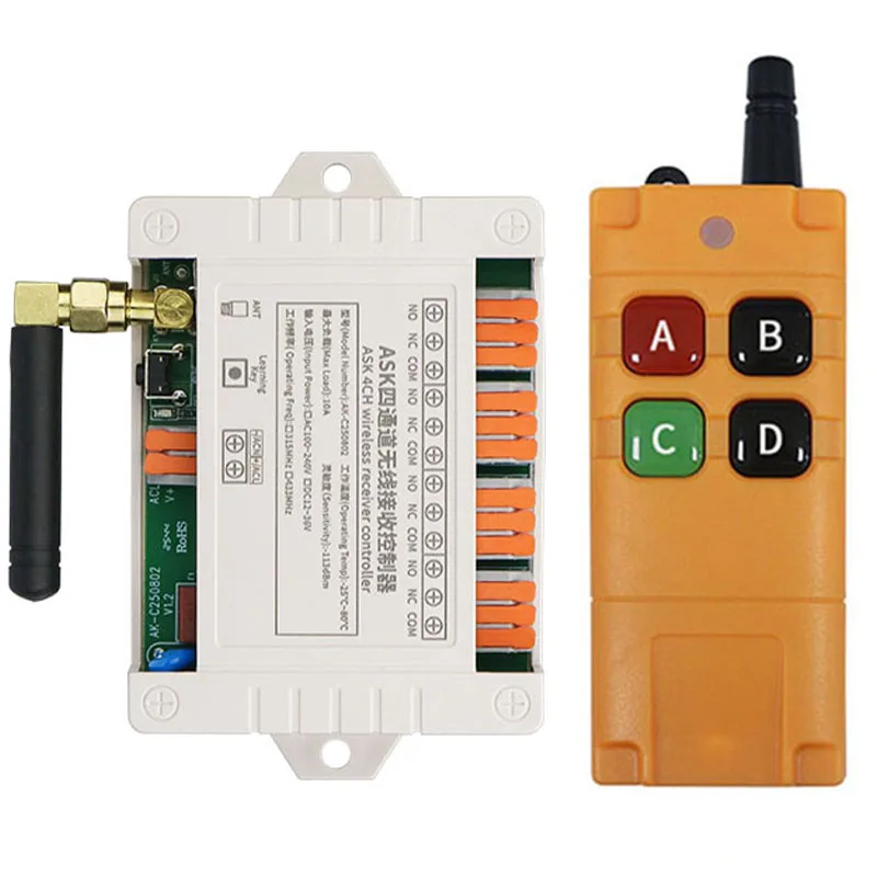 

Универсальный беспроводной пульт дистанционного управления 433 МГц, 12В/24В/36В, 4-канальный релейный радиоуправляемый модуль-приемник, RF-переключатель и открыватель ворот/гаражных ворот