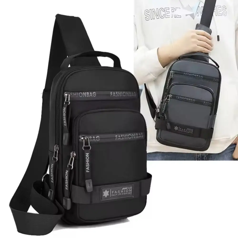 

Casual Multi Pockets Men Chest Bag Cloth Multifunction Sports Message Bag Solid Color Zipper Crossbody Bag Outdoor