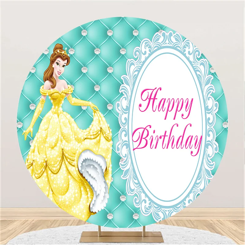 Disney Round Circle Custom Magic Party Backdrop Disney Princess Beauty and the Beast Belle Theme Birthday Background Deco