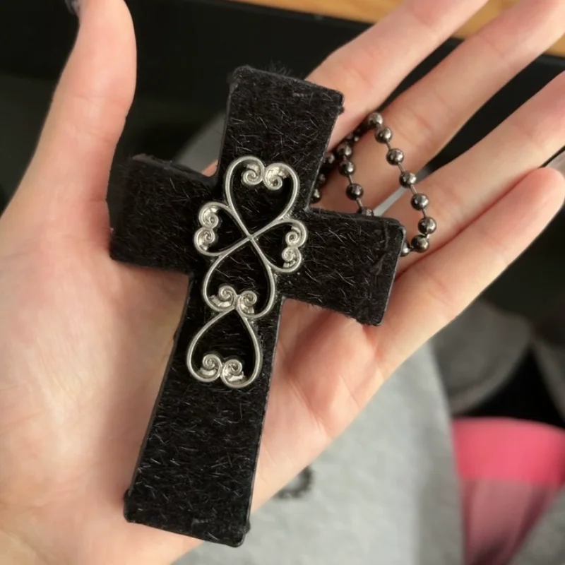 Y2k Cross Shape Card Holder Retro Id Card Case Punk Street Style Neck Lanyard Purse Vintage Embossed Pattern Portable Wallet