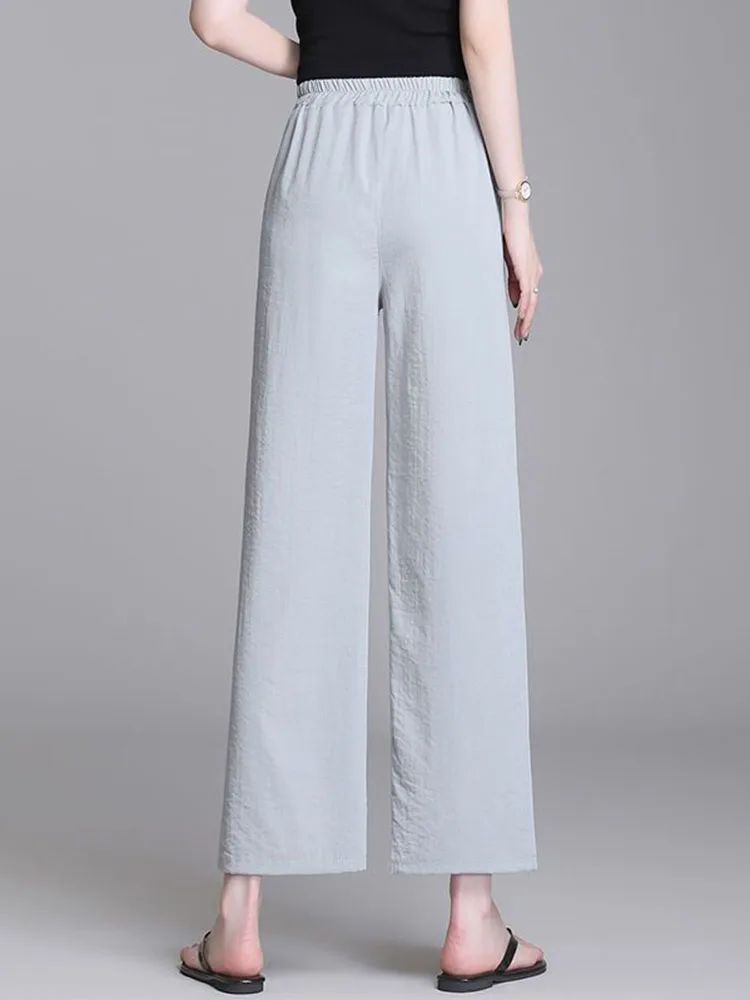 

Летние мешковатые прямые брюки из хлопка и льна, корейские тонкие свободные брюки до щиколотки, 2021, женские повседневные широкие брюки с высокой талией