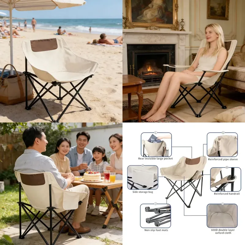 Oversized Folding Camping Chair Portable Fishing Stool With Backrest Oxford Fabric For Adults Outdoor Beach Picnic Hiking