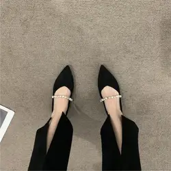 Ladies Summer Footwear Pointed Toe Flat Flats Shoes For Women 2024 Pearl Black Lastest Beau Today Social Chic Point Hot A E Shoe