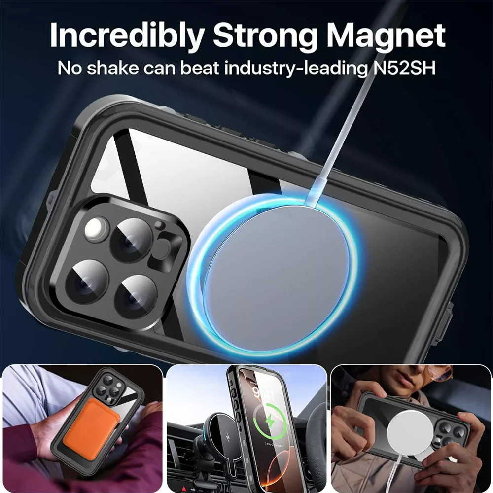 Magnetic Case For iPhone 16 15 14 Pro Max Pro 13 iPhone Pro Max Waterproof Protector Full Body Protective Dustproof Phone Case