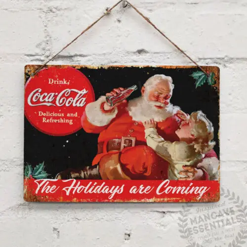 Réplica de paisaje de Papá Noel de coque, letrero de pared de Metal Vintage, Cola, Retro, cocina, navidad