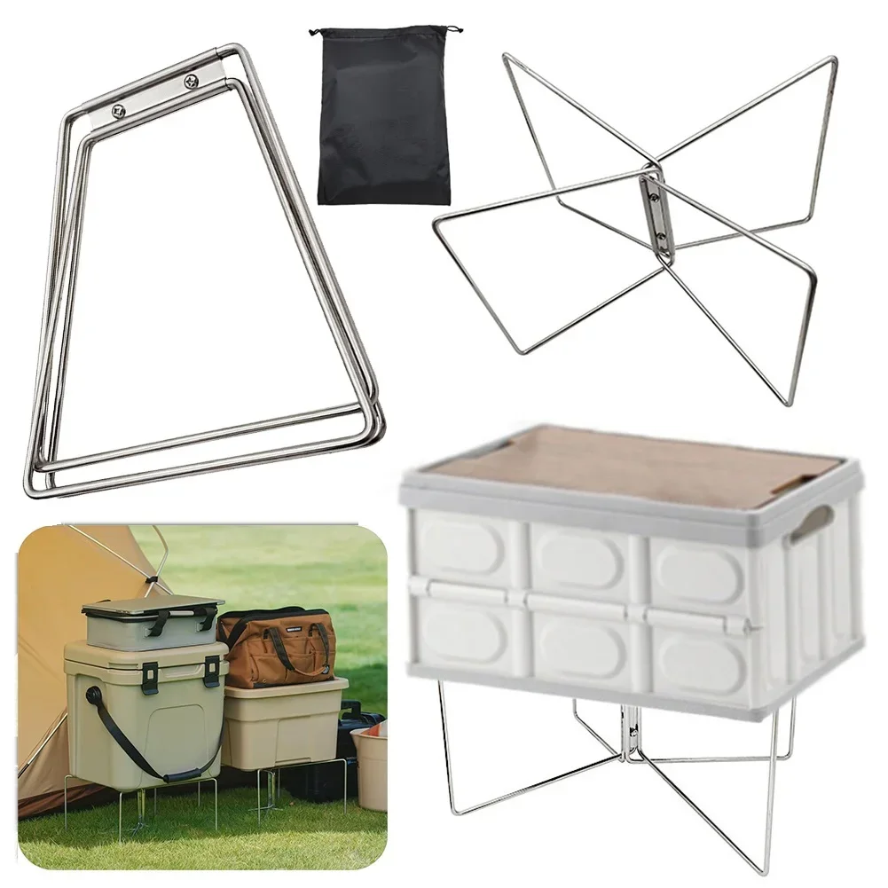 Portable Fridge Ice Box Stand Camping Folding Cooler Stand Frame Stainless Steel Luggage Rack for Cooking Fishing Picnic Outdoor