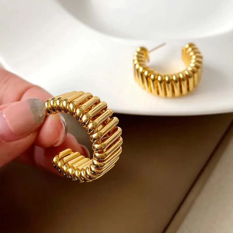 Vintage Metal Twisted Circle Hoop Earrings For Women 2024 New Trend Gold Color Metal C-shaped Earrings Jewelry Gifts