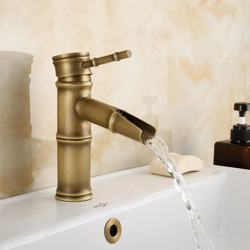 

Латунный антикварный смеситель для горячей и холодной воды, европейский смеситель для раковины в форме бамбука