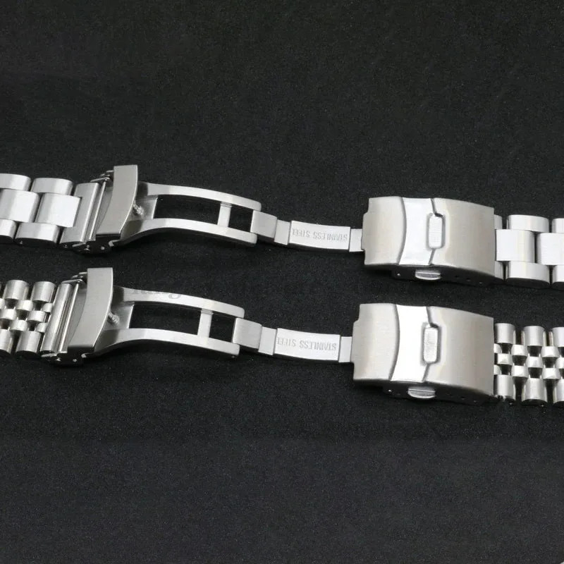 Curved End 316L Stainless Steel Straps for Seiko SKX007 SKX009 Bracelet for Jubilee Oyster 20mm 22mm Solid Folding Buckle Bands