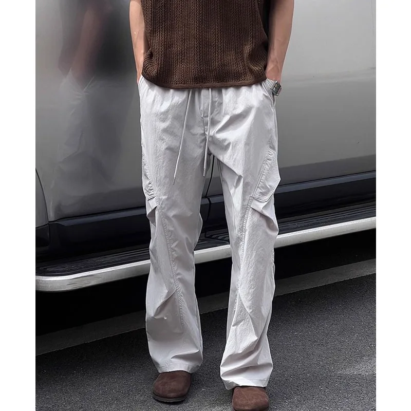 

Street retro deconstruction paratrooper work pants for boys in summer, thin, loose, wide leg casual pants