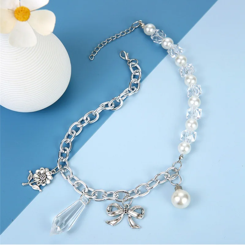Retro crystal pearl beaded pendant necklace women's new lock neck European and American cross-border accessories wholesale first