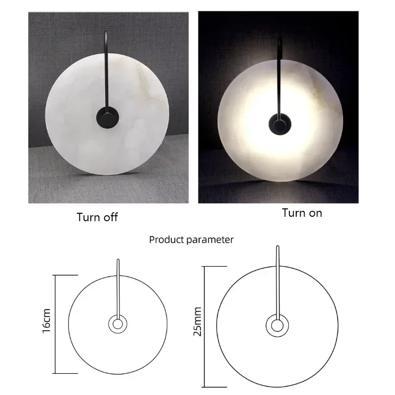 

Marble Wall Lamp Hotel Room Bedroom Bedside Modern Minimalist Round LED Indoor Decorative Wall Lamp