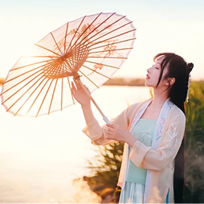 Oiled Paper Folding Umbrella Wooden Rain Women Decor Transparent Dance Umbrella Peony Flower Chinese Umbrella Japan Parasol