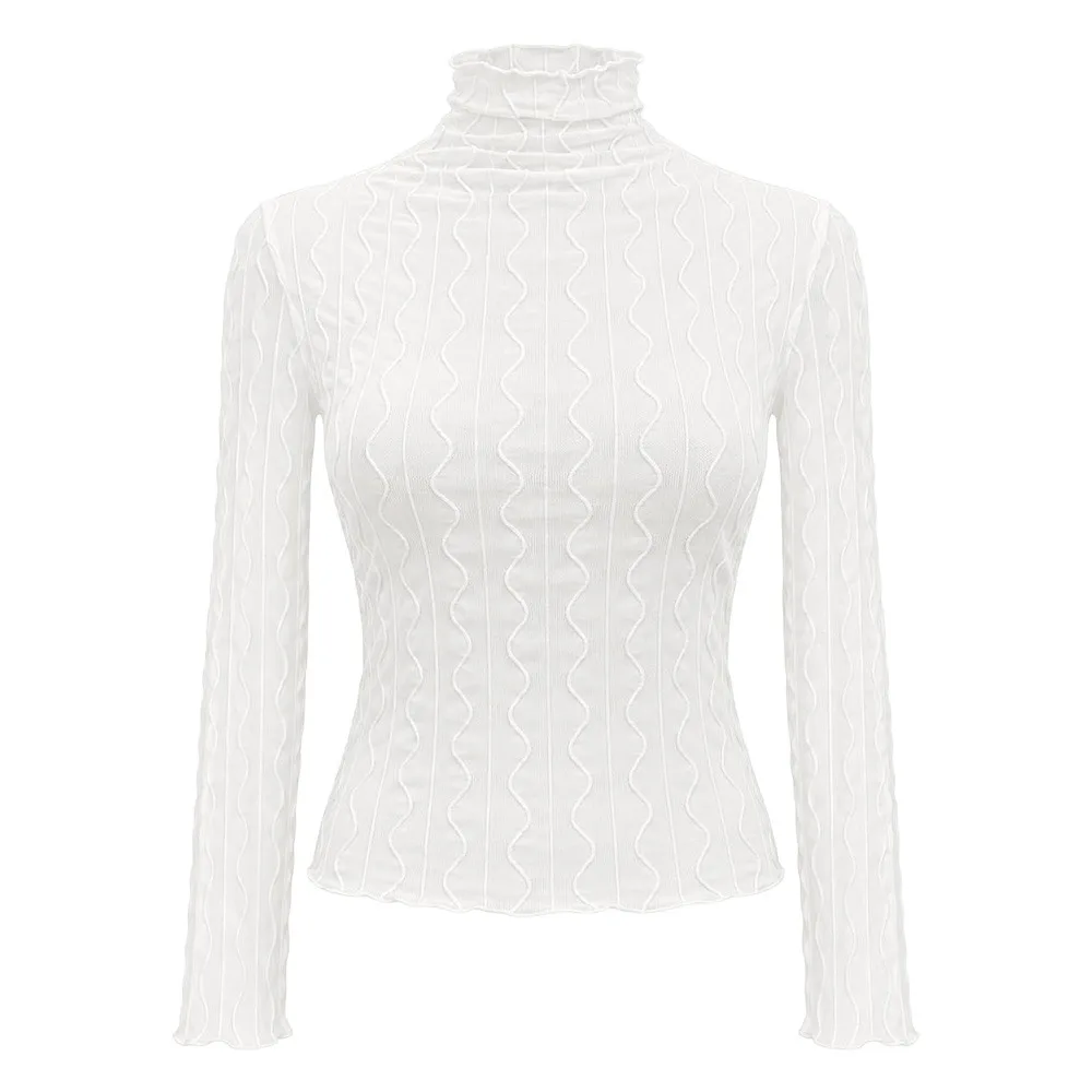 New Polyester Turtleneck Mesh Top Soft Breathable Turtleneck Sheer Layering Top Long Sleeve Lace Mesh Shirt Daily Outfits